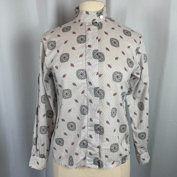 Pendleton Vintage Top Size 6 Petite White Gray Geometric Secretary Cotton 90s - Picture 13 of 13
